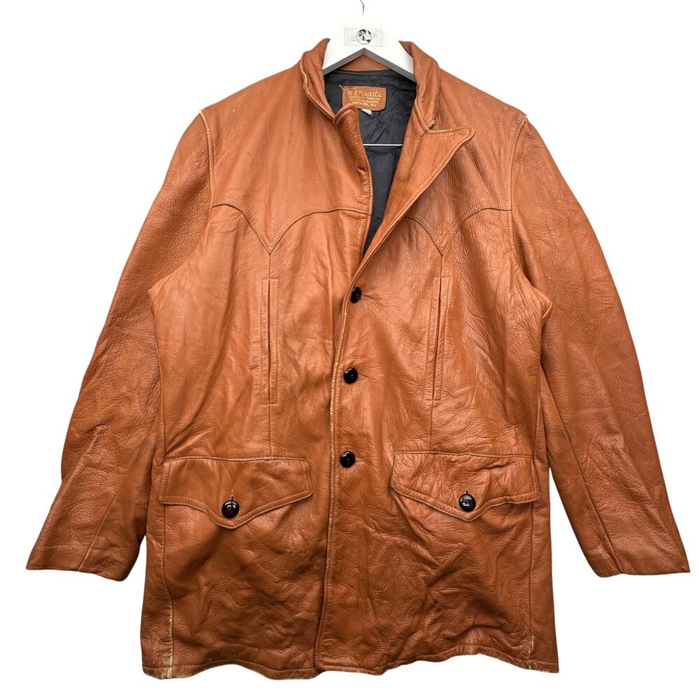 Vintage 70s WB Place & Co Deerskin Leather Coat Jacket Mens 42 Large Brown Lined
